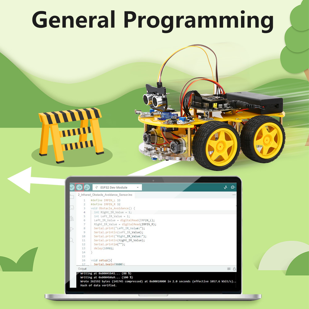 KUONGSHUN ESP32 WiFi Многофункциональный автомобильный комплект с полным приводом и управлением через приложение Wi-Fi (без аккумулятора)
